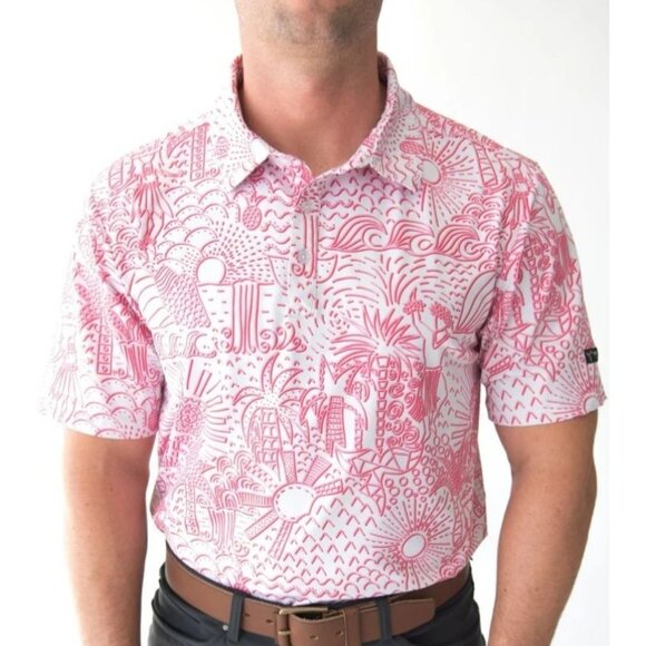 Yatta Other - Yatta Golf Men's Pink Hawaiian Tropical Print Shaka Life Golf Polo Shirt XL NWT
